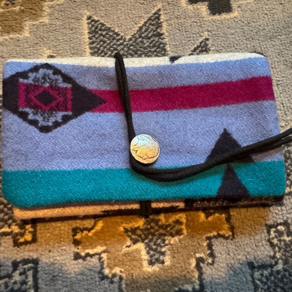 Vintage Pendleton Woolen Mills Southwestern Pattern Wool jewelry organizer.